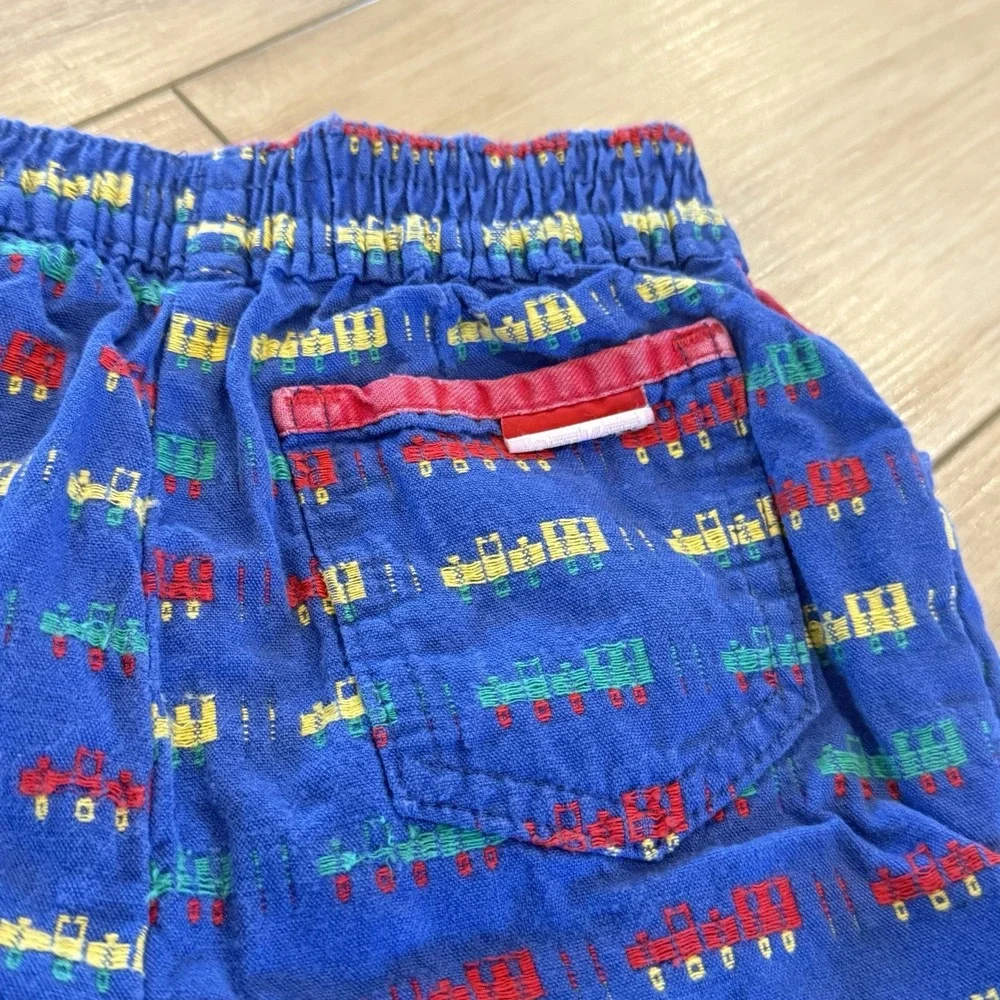 Vintage 90s OshKosh B'gosh Cotton Blue Shorts All Over Train Print 24 Mo USA